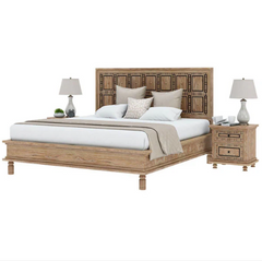 Indian Solid Mango Wood Bed in square metal design Brown 119 Indian Solid Mango Wood Bed in square metal design Brown 119