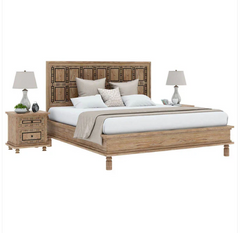 Indian Solid Mango Wood Bed in square metal design Brown 119 Indian Solid Mango Wood Bed in square metal design Brown 119