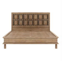 Indian Solid Mango Wood Bed in square metal design Brown 119 Indian Solid Mango Wood Bed in square metal design Brown 119