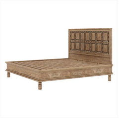 Indian Solid Mango Wood Bed in square metal design Brown 119 Indian Solid Mango Wood Bed in square metal design Brown 119