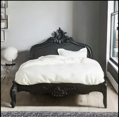 Indian Hand Carved Solid Wood King Size Bed Black 124 Indian Hand Carved Solid Wood King Size Bed Black 124