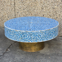 Maya Bone Inlay Indian Solid Wood Round Coffee Table Floral Pattern Blue 90x90x40 cm Maya Bone Inlay Indian Solid Wood Round Coffee Table Floral Pattern Blue 90x90x40 cm