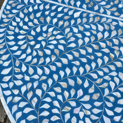 Maya Bone Inlay Indian Solid Wood Round Coffee Table Floral Pattern Blue 90x90x40 cm Maya Bone Inlay Indian Solid Wood Round Coffee Table Floral Pattern Blue 90x90x40 cm