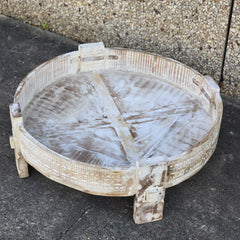 Handcrafted Carved Indian Furniture Handmade Solid Wood Chakki Grinder Coffee Table 76x76x25cm Handcrafted Carved Indian Furniture Handmade Solid Wood Chakki Grinder Coffee Table 76x76x25cm