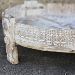 Handcrafted Carved Indian Furniture Handmade Solid Wood Chakki Grinder Coffee Table 76x76x25cm Handcrafted Carved Indian Furniture Handmade Solid Wood Chakki Grinder Coffee Table 76x76x25cm