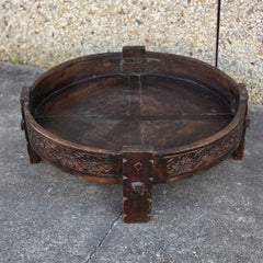 Handcrafted Carved Indian Furniture Solid Wood Chakki Grinder Coffee Table 76x76x25cm Handcrafted Carved Indian Furniture Solid Wood Chakki Grinder Coffee Table 76x76x25cm