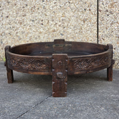 Handcrafted Carved Indian Furniture Solid Wood Chakki Grinder Coffee Table 76x76x25cm Handcrafted Carved Indian Furniture Solid Wood Chakki Grinder Coffee Table 76x76x25cm