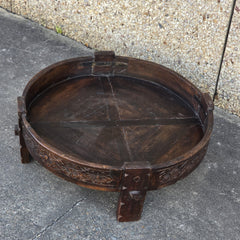 Handcrafted Carved Indian Furniture Solid Wood Chakki Grinder Coffee Table 76x76x25cm Handcrafted Carved Indian Furniture Solid Wood Chakki Grinder Coffee Table 76x76x25cm