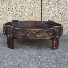 Handcrafted Carved Indian Furniture Solid Wood Chakki Grinder Coffee Table 76x76x25cm Handcrafted Carved Indian Furniture Solid Wood Chakki Grinder Coffee Table 76x76x25cm