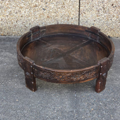 Handcrafted Carved Indian Furniture Solid Wood Chakki Grinder Coffee Table 76x76x25cm Handcrafted Carved Indian Furniture Solid Wood Chakki Grinder Coffee Table 76x76x25cm