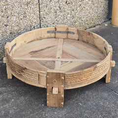 Handcrafted Carved Indian Furniture Solid Wood Chakki Grinder Coffee Table 76x76x25cm Handcrafted Carved Indian Furniture Solid Wood Chakki Grinder Coffee Table 76x76x25cm