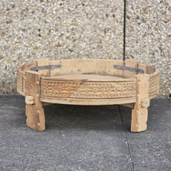 Handcrafted Carved Indian Furniture Solid Wood Chakki Grinder Coffee Table 76x76x25cm Handcrafted Carved Indian Furniture Solid Wood Chakki Grinder Coffee Table 76x76x25cm
