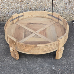 Handcrafted Carved Indian Furniture Solid Wood Chakki Grinder Coffee Table 76x76x25cm Handcrafted Carved Indian Furniture Solid Wood Chakki Grinder Coffee Table 76x76x25cm