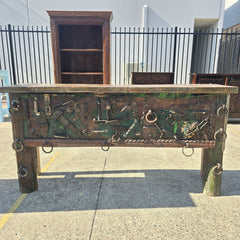 Handmade Carved Solid Hard Wood Old Door Console Table Handmade Carved Solid Hard Wood Old Door Console Table