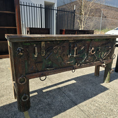 Handmade Carved Solid Hard Wood Old Door Console Table Handmade Carved Solid Hard Wood Old Door Console Table