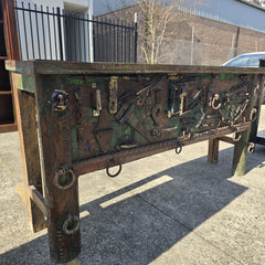 Handmade Carved Solid Hard Wood Old Door Console Table Handmade Carved Solid Hard Wood Old Door Console Table