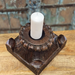 Antique Handcarved Wooden Old Pillar Candle Stand Holder Brown 08 Antique Handcarved Wooden Old Pillar Candle Stand Holder Brown 08