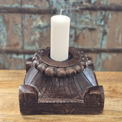 Antique Handcarved Wooden Old Pillar Candle Stand Holder Brown 08 Antique Handcarved Wooden Old Pillar Candle Stand Holder Brown 08