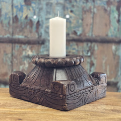 Antique Handcarved Wooden Old Pillar Candle Stand Holder Brown 08 Antique Handcarved Wooden Old Pillar Candle Stand Holder Brown 08