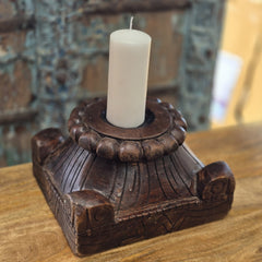 Antique Handcarved Wooden Old Pillar Candle Stand Holder Brown 08 Antique Handcarved Wooden Old Pillar Candle Stand Holder Brown 08