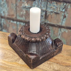 Antique Handcarved Wooden Old Pillar Candle Stand Holder Brown 08 Antique Handcarved Wooden Old Pillar Candle Stand Holder Brown 08
