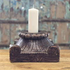 Antique Handcarved Wooden Old Pillar Candle Stand Holder Brown 08 Antique Handcarved Wooden Old Pillar Candle Stand Holder Brown 08