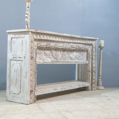 Indian Hand Carved Solid Wood Console Table Whitewash Indian Hand Carved Solid Wood Console Table Whitewash