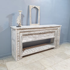 Indian Hand Carved Solid Wood Console Table Whitewash Indian Hand Carved Solid Wood Console Table Whitewash
