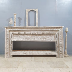 Indian Hand Carved Solid Wood Console Table Whitewash Indian Hand Carved Solid Wood Console Table Whitewash