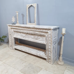 Indian Hand Carved Solid Wood Console Table Whitewash Indian Hand Carved Solid Wood Console Table Whitewash