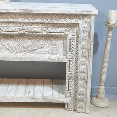 Indian Hand Carved Solid Wood Console Table Whitewash Indian Hand Carved Solid Wood Console Table Whitewash