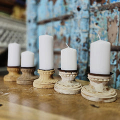 Indian Wooden Hand Carved Candle Holder Stand (Set of 5) 162 Indian Wooden Hand Carved Candle Holder Stand (Set of 5) 162