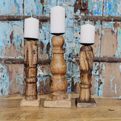 Indian Wooden Vintage Pillar Candle Holder Stand (Set of 3) 166 Indian Wooden Vintage Pillar Candle Holder Stand (Set of 3) 166