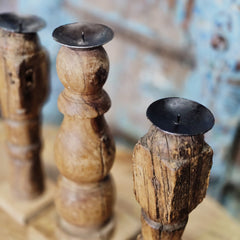 Indian Wooden Vintage Pillar Candle Holder Stand (Set of 3) 166 Indian Wooden Vintage Pillar Candle Holder Stand (Set of 3) 166