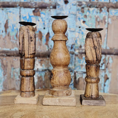 Indian Wooden Vintage Pillar Candle Holder Stand (Set of 3) 166 Indian Wooden Vintage Pillar Candle Holder Stand (Set of 3) 166