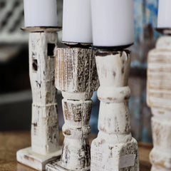 Indian Wooden Vintage Pillar Candle Holder Stand (Set of 4) 111 Indian Wooden Vintage Pillar Candle Holder Stand (Set of 4) 111