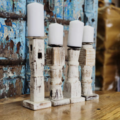 Indian Wooden Vintage Pillar Candle Holder Stand (Set of 4) 111 Indian Wooden Vintage Pillar Candle Holder Stand (Set of 4) 111