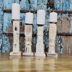 Indian Wooden Vintage Pillar Candle Holder Stand (Set of 4) 111 Indian Wooden Vintage Pillar Candle Holder Stand (Set of 4) 111