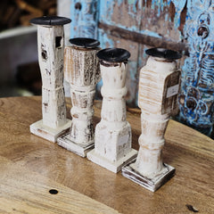 Indian Wooden Vintage Pillar Candle Holder Stand (Set of 4) 111 Indian Wooden Vintage Pillar Candle Holder Stand (Set of 4) 111