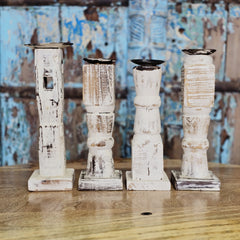 Indian Wooden Vintage Pillar Candle Holder Stand (Set of 4) 111 Indian Wooden Vintage Pillar Candle Holder Stand (Set of 4) 111