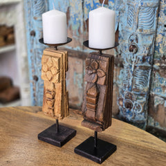 Indian Wooden Hand Carved Candle Holder Stand (Set of 2) 116 Indian Wooden Hand Carved Candle Holder Stand (Set of 2) 116