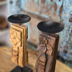 Indian Wooden Hand Carved Candle Holder Stand (Set of 2) 116 Indian Wooden Hand Carved Candle Holder Stand (Set of 2) 116