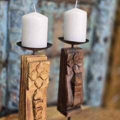 Indian Wooden Hand Carved Candle Holder Stand (Set of 2) 116 Indian Wooden Hand Carved Candle Holder Stand (Set of 2) 116