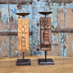 Indian Wooden Hand Carved Candle Holder Stand (Set of 2) 116 Indian Wooden Hand Carved Candle Holder Stand (Set of 2) 116