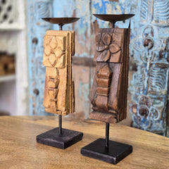 Indian Wooden Hand Carved Candle Holder Stand (Set of 2) 116 Indian Wooden Hand Carved Candle Holder Stand (Set of 2) 116