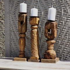 Indian Wooden Hand Carved Candle Holder Stand ( Set of 3) 284 Indian Wooden Hand Carved Candle Holder Stand ( Set of 3) 284