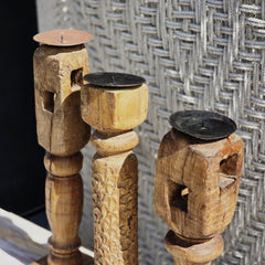 Indian Wooden Hand Carved Candle Holder Stand ( Set of 3) 284 Indian Wooden Hand Carved Candle Holder Stand ( Set of 3) 284