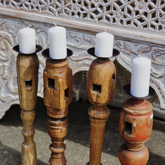 Indian Wooden Hand Carved Candle Holder Stand ( Set of 4) 283 Indian Wooden Hand Carved Candle Holder Stand ( Set of 4) 283