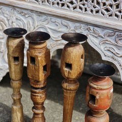 Indian Wooden Hand Carved Candle Holder Stand ( Set of 4) 283 Indian Wooden Hand Carved Candle Holder Stand ( Set of 4) 283