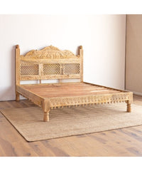 Indian Hand Carved Solid Wood Bed Frame in Natural Finish 03 Indian Hand Carved Solid Wood Bed Frame in Natural Finish 03